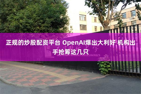 正规的炒股配资平台 OpenAI爆出大利好 机构出手抢筹这几只